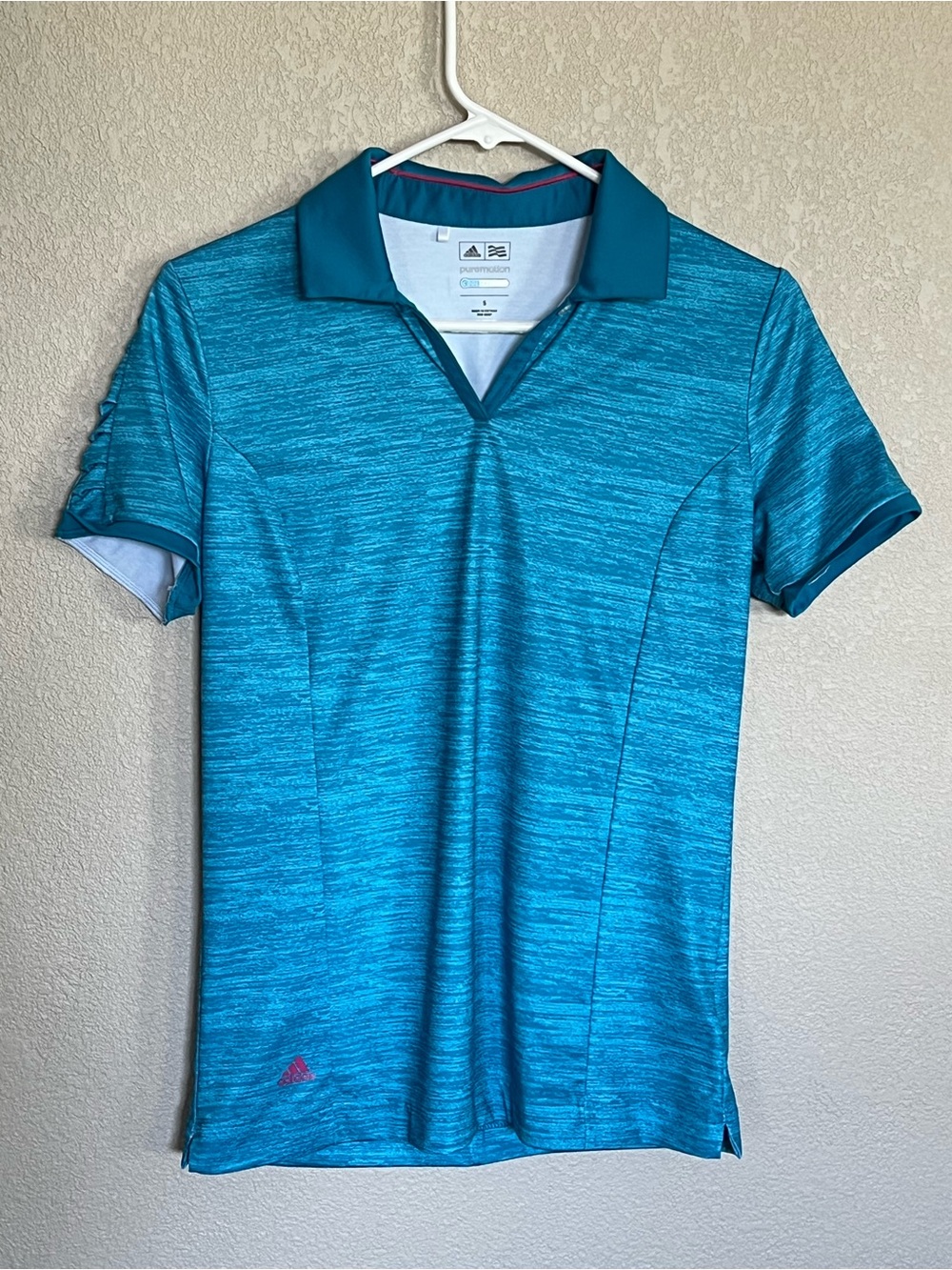 Women’s adidas Teal Heather Short Sleeve Polo with Contrast Collar size small